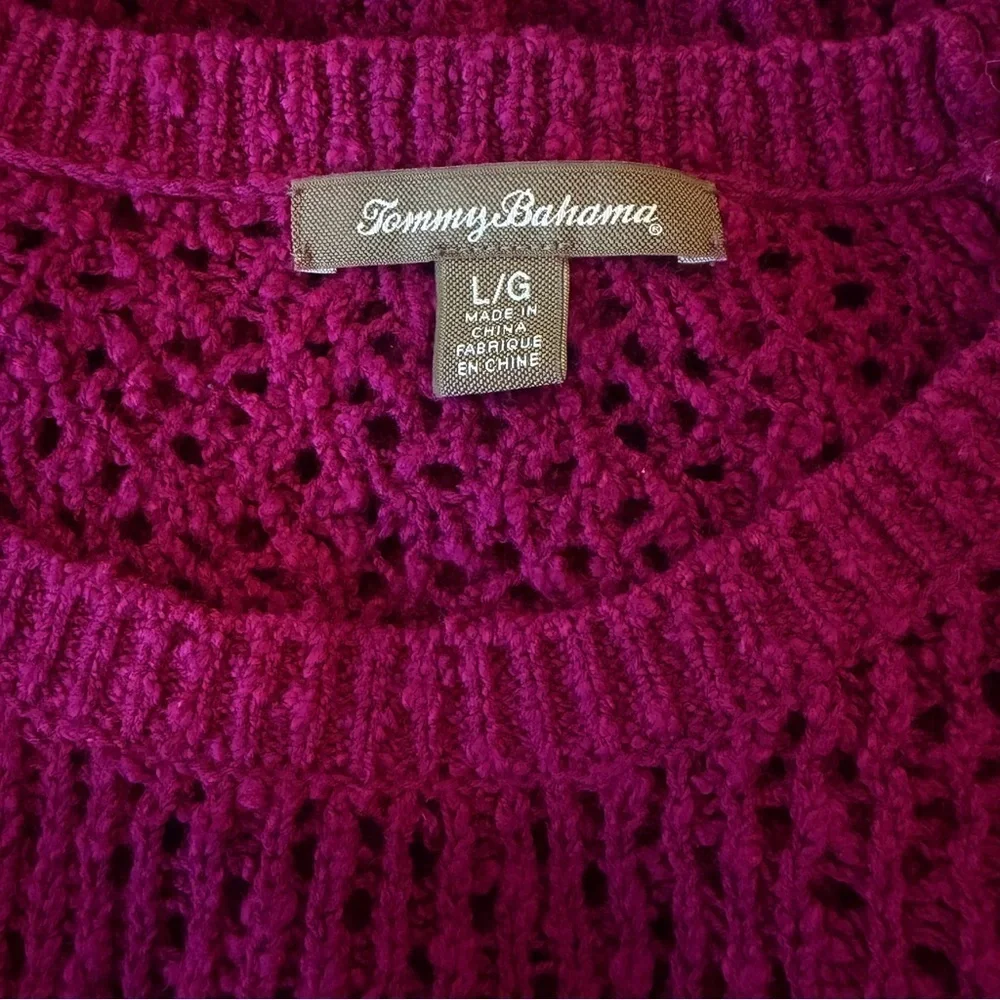 Tommy Bahama Women’s Open Knit Crewneck Sweater Size Large Sangria Wine Berry